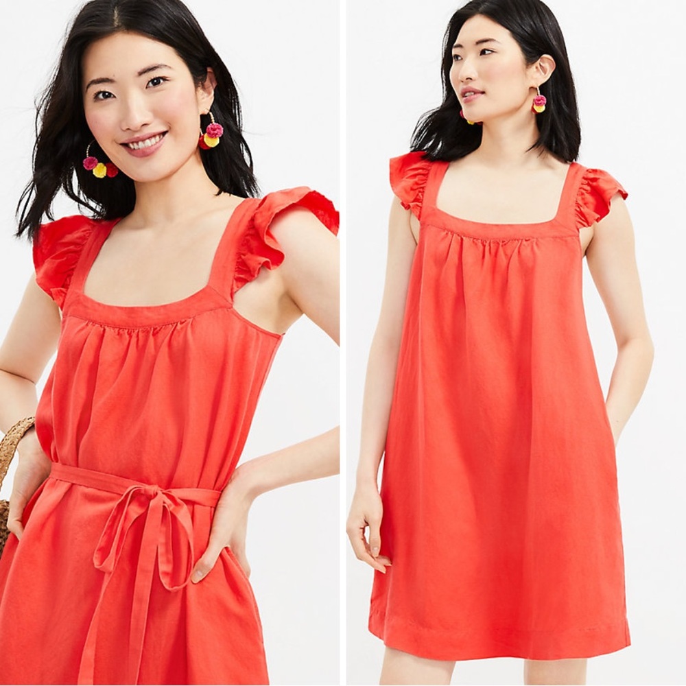 Loft Square Neck Shift Pocket Red orange Summer Dress